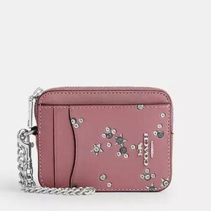 Coach NWT Zip Card Pink Star-Studded Card Holder